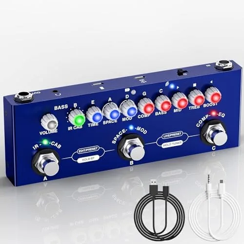 M-VAVE Cuvave cube baby VEDO Baixo/bass pedaleira，Com 26 portas 7 sintonizadores modulares ajuste de excitação/equalização/efeito de compressão/efeito periférico/efeito espacial/IR/TUNER