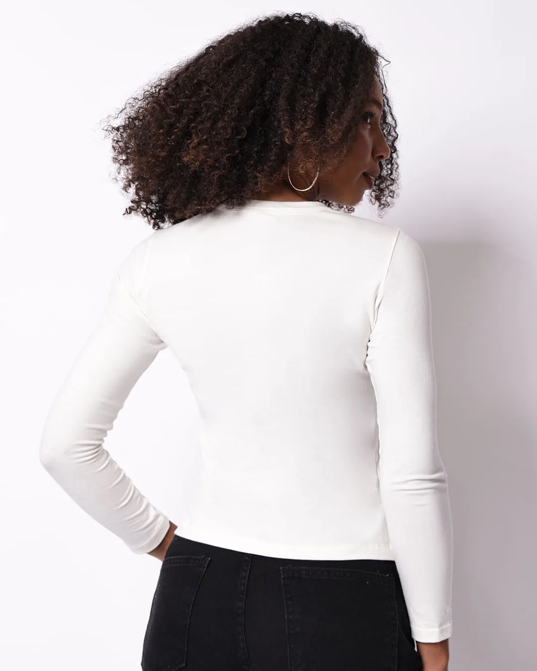 Blusa Feminina Básica Manga Longa Off White