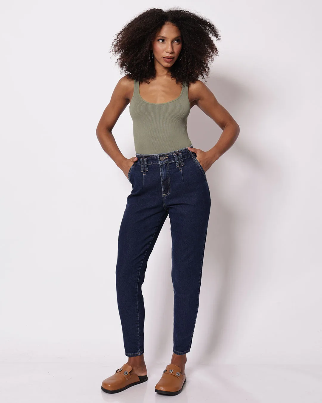 Calça Jeans Feminina Mom Sawary Azul Escuro