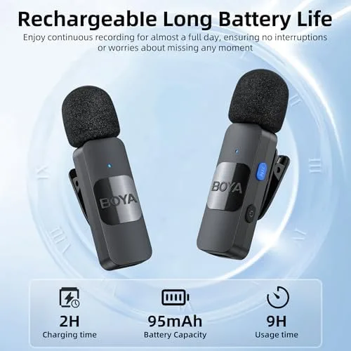 BOYA Microfone de lapela sem fio BY-V20 para Iphone 15 e ANDROID USB C Smartphone Tablet Mini microfone para celular Microfone clip-on para gravação vídeo Podcast YouTube Live Streaming