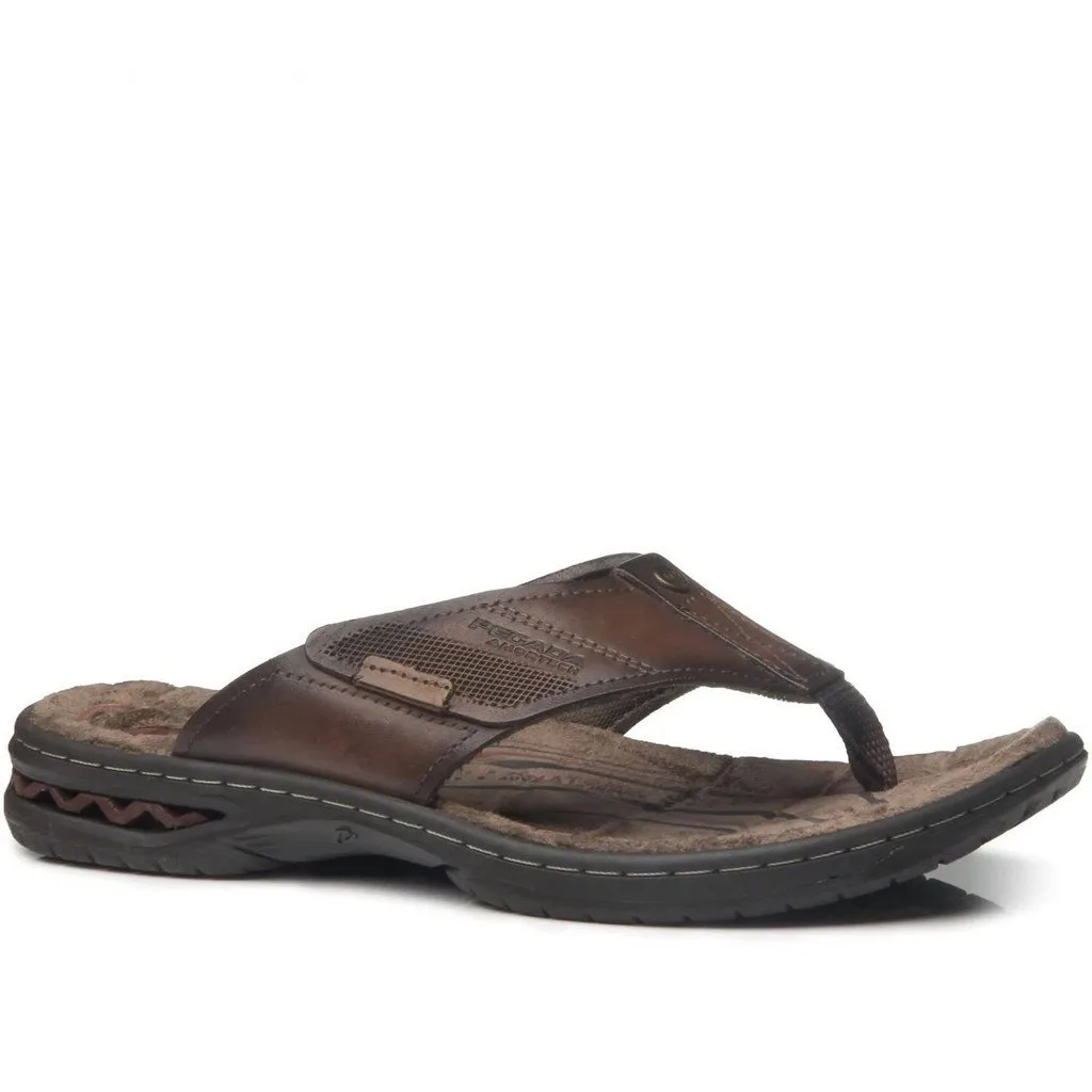 Chinelo Masculino Pegada de Dedo Couro Marrom Amortecimento