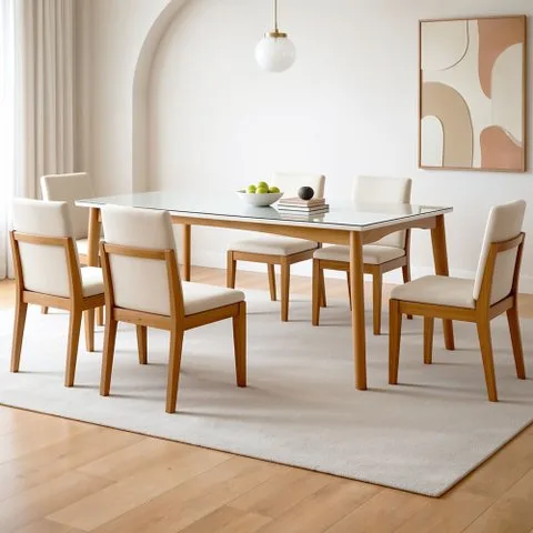 Conjunto Sala de Jantar Mesa Monalisa com 6 Cadeiras Lady em Madeira Maciça