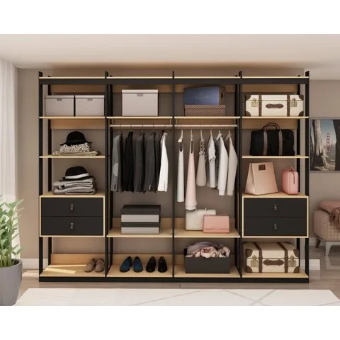 Guarda Roupa Closet 4 Modulos, 4 Gavetas, 2 Cabideiros Estilo Industrial