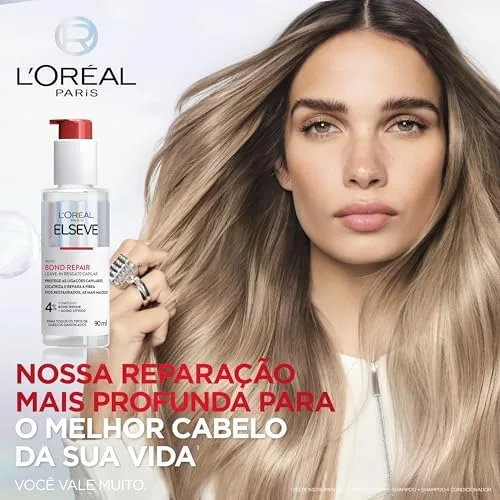 L'Oréal Paris Elseve Bond Repair Leave-In Resgate Capilar com Ácido Cítrico, Glicina e Pantenol, Proteção Térmica 230°C e Controle de Frizz, Reparação Molecular Intensa, 90ml