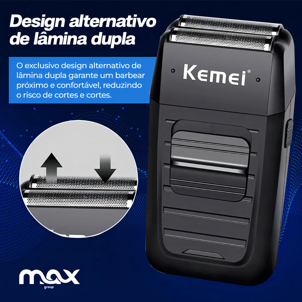 Barbeador Kemei Km-1102 Preto Máquina de Barbear Aço Inoxidável USB