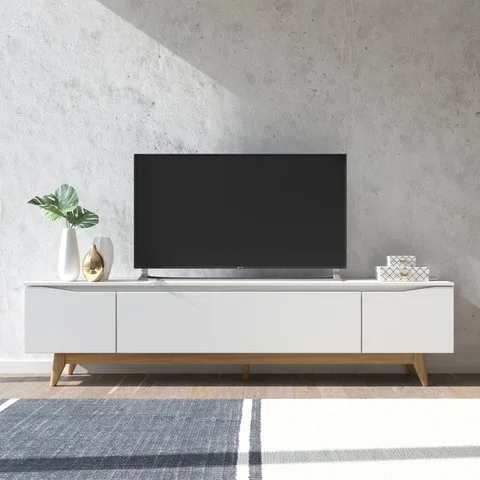 Rack para TV até 75 Polegadas MDF 219,5cm Pés em Madeira Maciça Flynt
