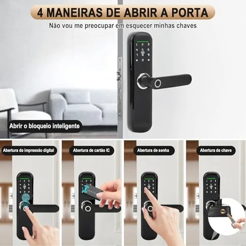 Fechadura ElectróNica Inteligente Da Porta, 4 Maneiras De Abrir A Porta, Abertura De ImpressãO Digital, Abertura De CartãO Ic, Abertura De Senha, Abertura De Chave, Adequado Para A Maioria Das Portas