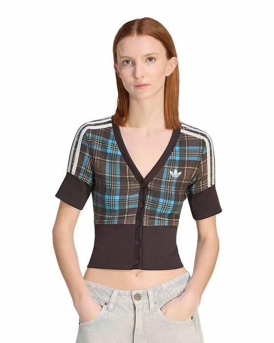 Camisa adidas Xadrez Com Gola V Feminina