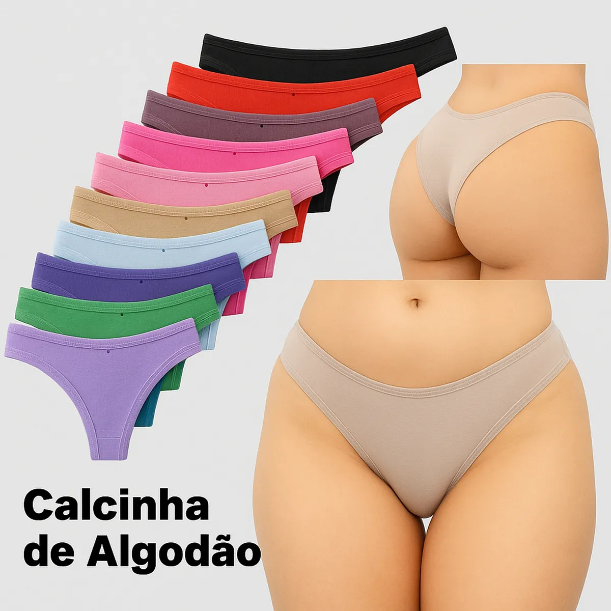 Kit 10 Calcinhas Algodão Tanga Lisa Conforto Basica Feminina