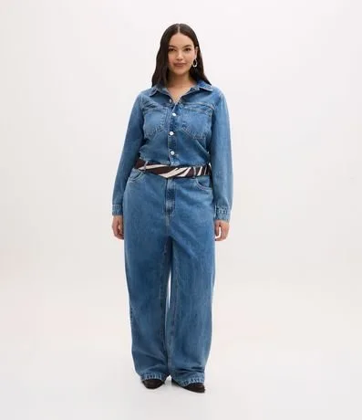 Macacão Longo em Jeans com Cós Elástico Curve & Plus Size