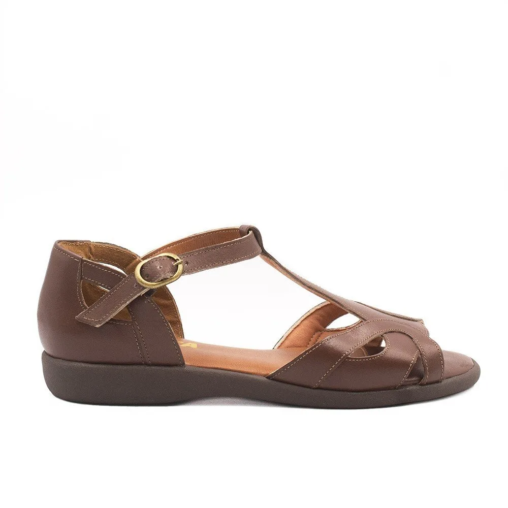 Sandália Zatta Couro Flat Casual Maria Marrom