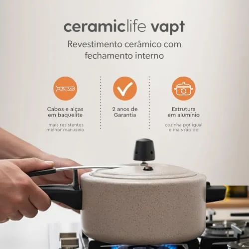Brinox - Panela de Pressão Antiaderente Ceramic Life 3L Vapt - Vanilla