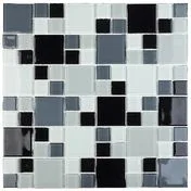 Pastilha de Vidro 30x30cm K2412 Branca/Cinza/Preta Glass Mosaic