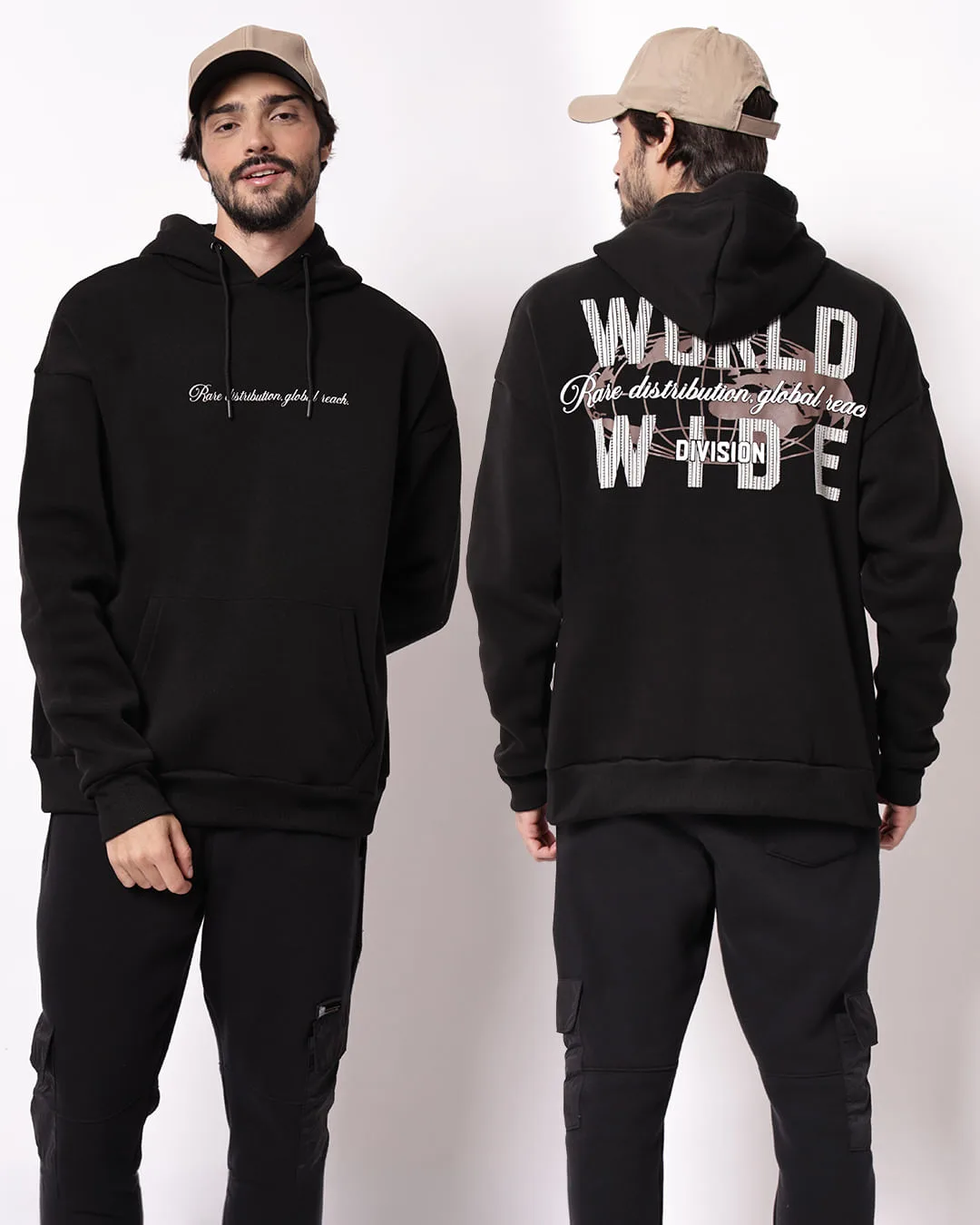 Blusão Moletom Masculino Oversized Estampa Frente e Costas Preto