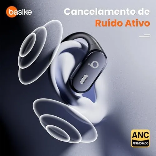 Basike Fone de Ouvido Bluetooth 5.4 TWS Esportivo, Som Hi-Fi Estéreo, ANC Cancelamento de Ruído & Modo Transparência, Resistente a Suor e Respingos para Corrida e Exercícios ao Ar Livre – Preto