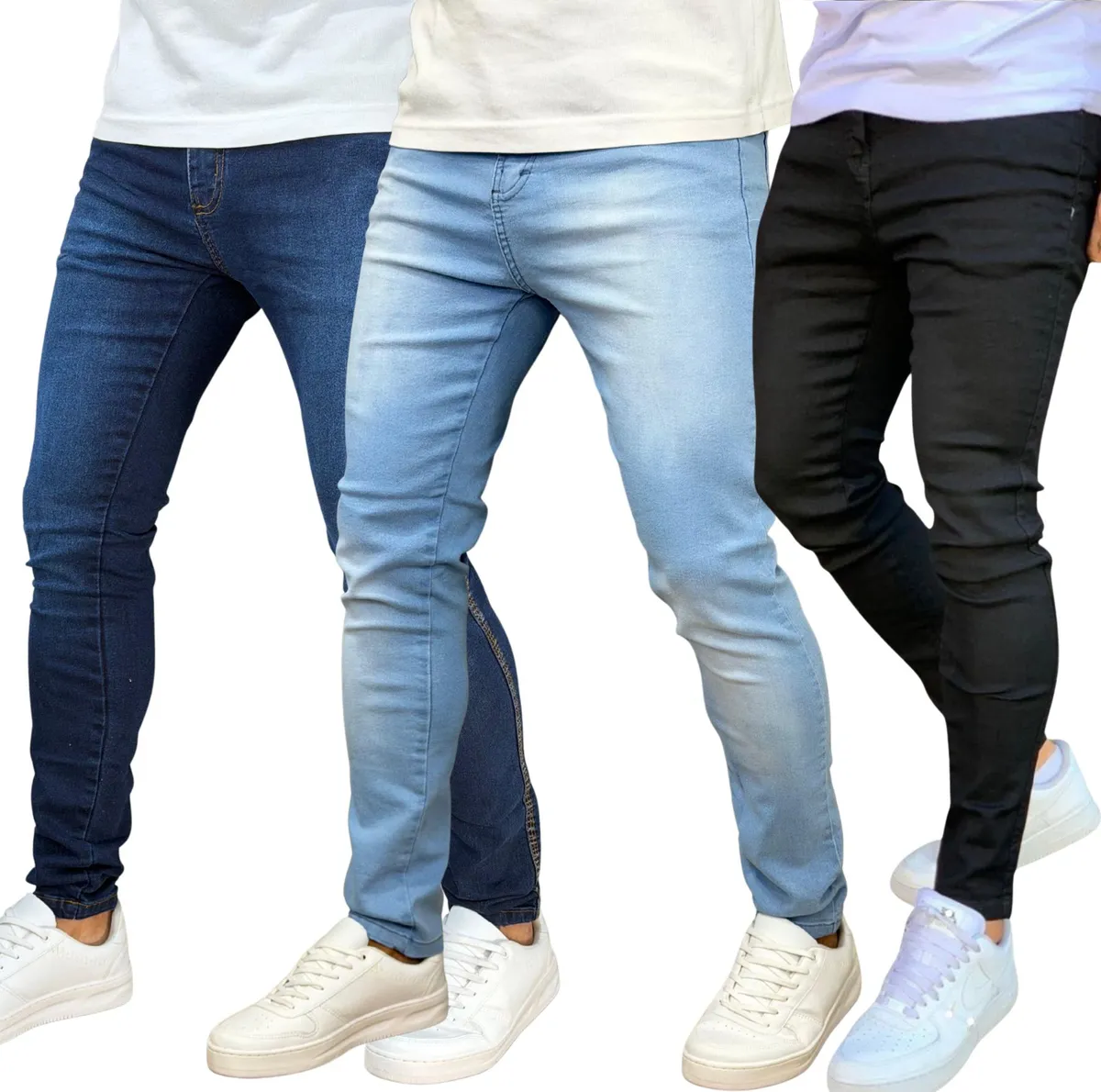 Kit 3 Calça Jeans Skinny Masculina Com Lycra Estica Muito Nf