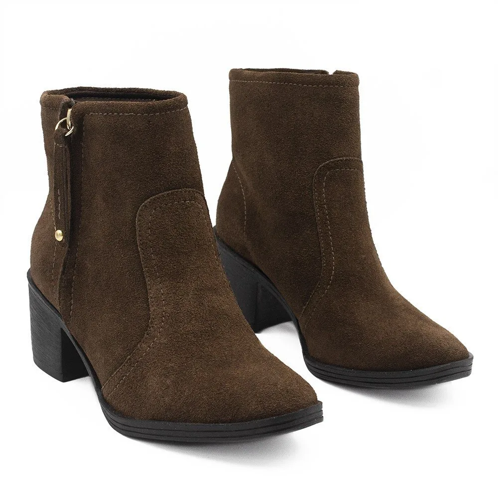 Bota Zatta Cano Médio Salto Bloco Violeta  Camurça Marrom Marrom