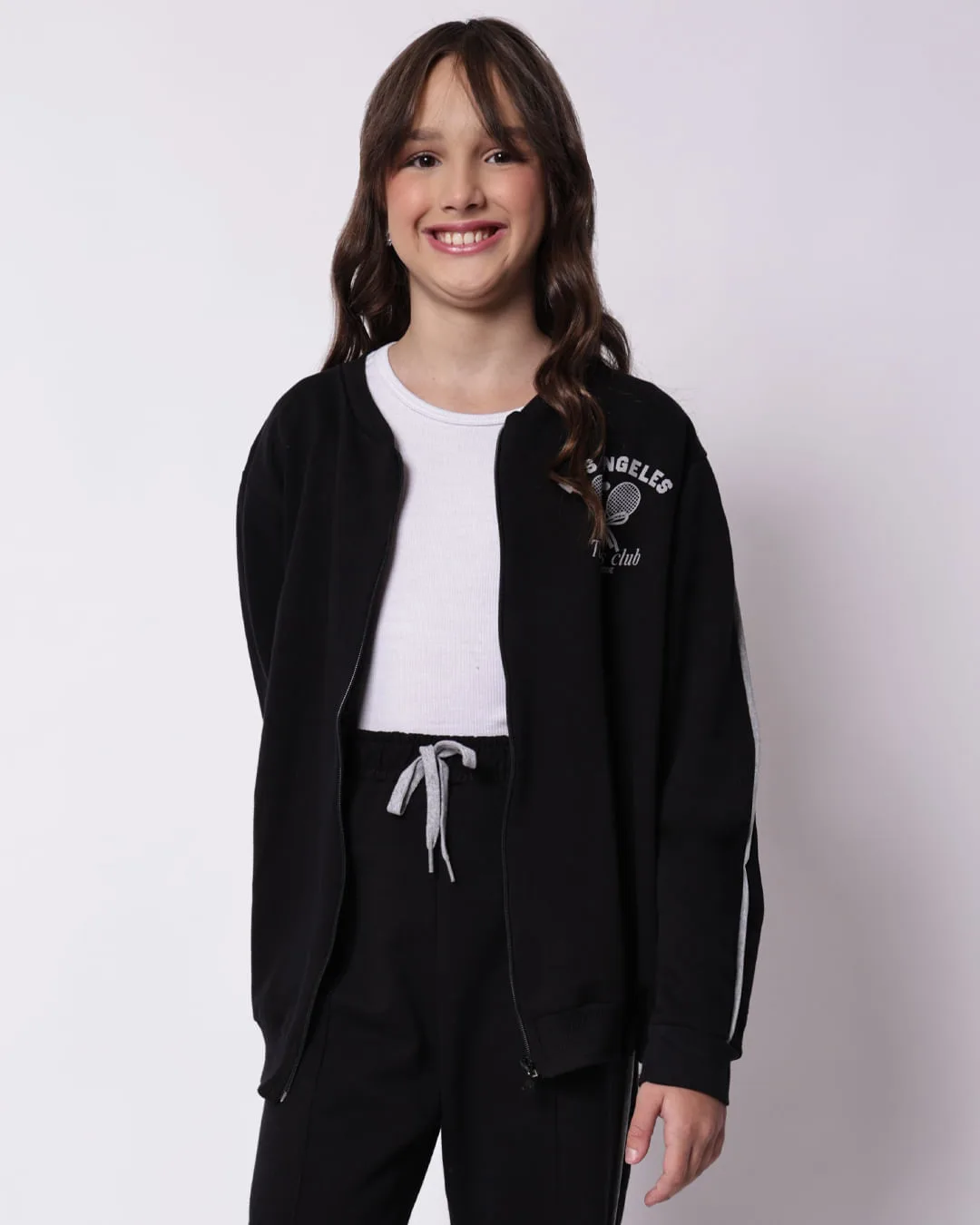 Jaqueta Moletom Juvenil Algodão Estampa Tennis Preto
