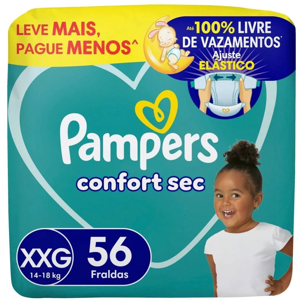 FRALDA PAMPERS CONFORT SEC BAG XXG 56 Unidades