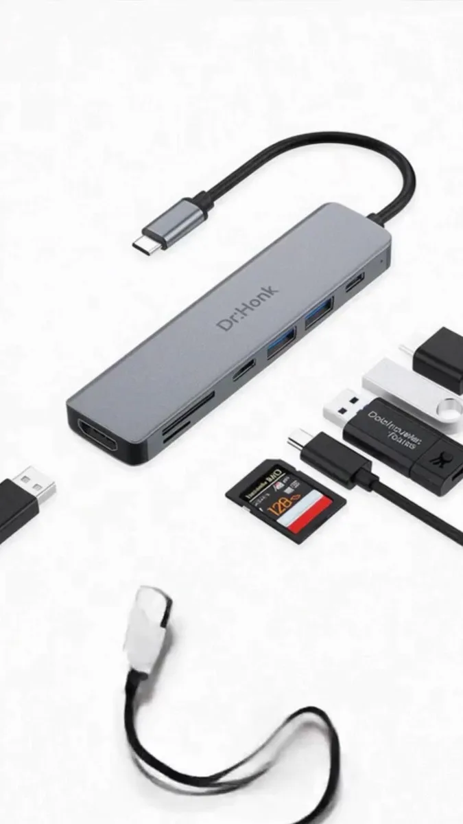 Hub Usb-c 7 Em 1 Dr. Hank Adaptador Macbook Air Pro M1 M2 Hdmi 4k Usb 3.0 Leitor Cartão Compatível Celular Pc Notebook