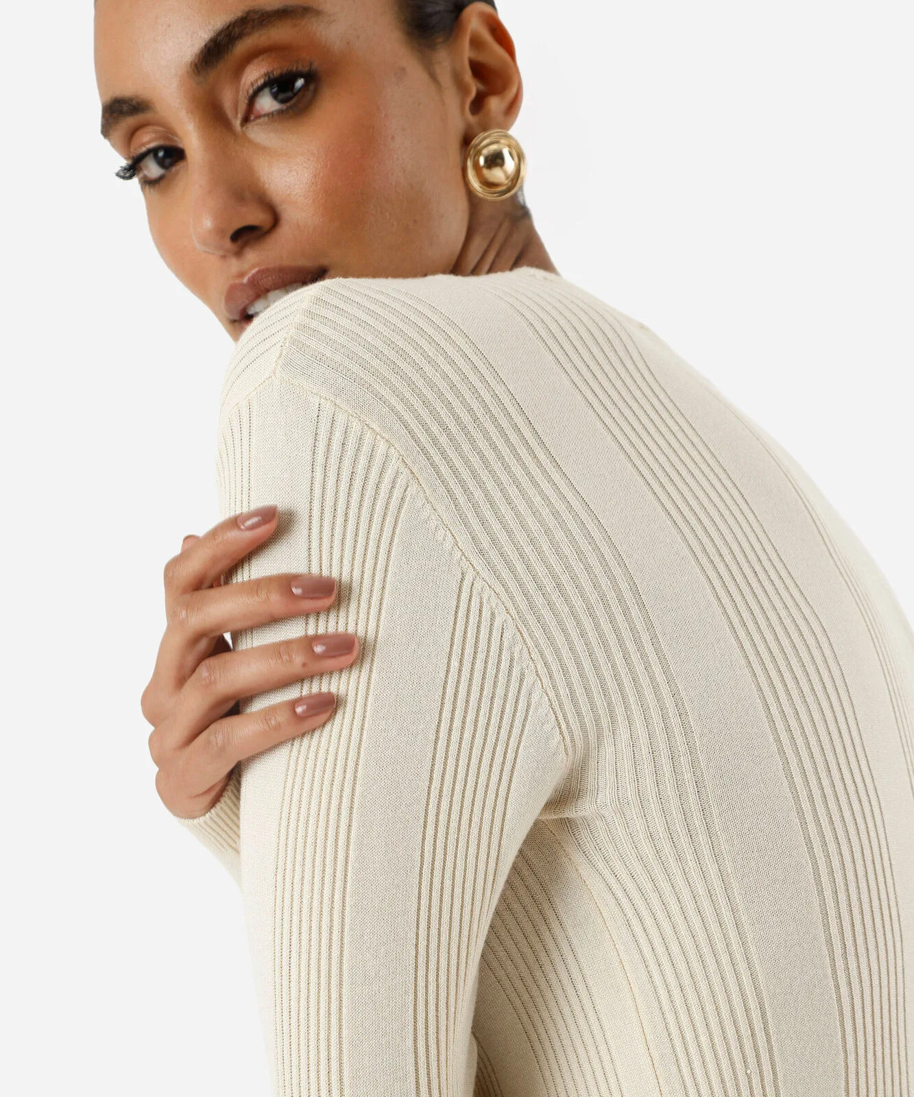 suéter básico feminino de tricot canelado bege