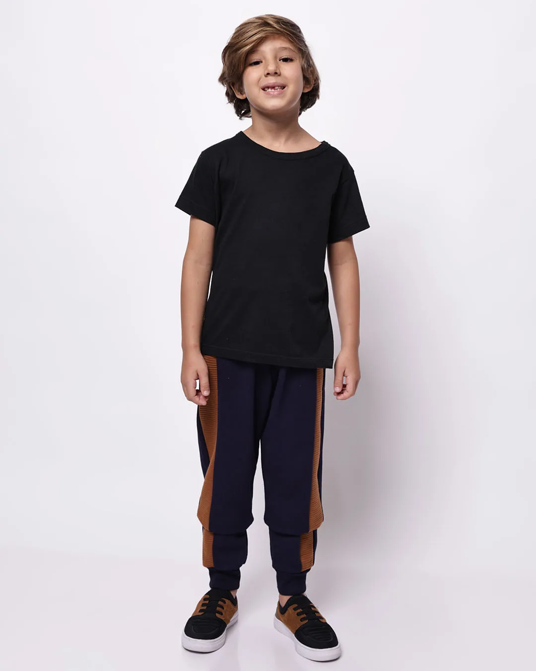 Calça Moletom Infantil Jogger Recortes Marinho