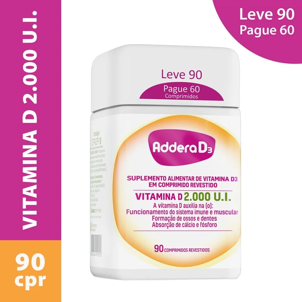 Vitamina D 2.000ui Addera D3 90 Comprimidos Revestidos