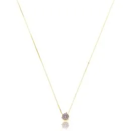 Gargantilha de Prata com Banho Malha Veneziana 45cm Ponto de Luz com Zirconia Lilás - GG22962
