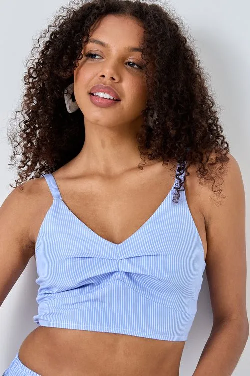 Blusa Cropped Feminina Azul Claro Listrada