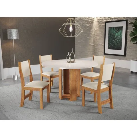 Conjunto Sala de Jantar Mesa Redonda com 4 Cadeiras Jady e Sol