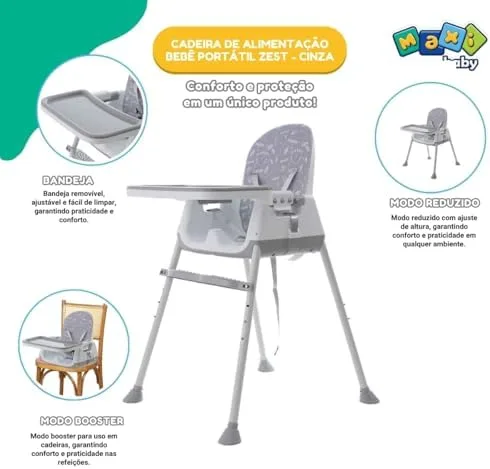 Cadeira de Alimentação Bebê Portátil Zest Cinza - Maxi Baby