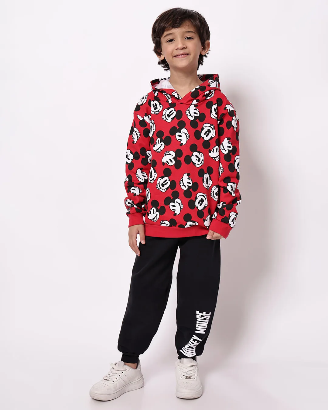 Conjunto Moletom Infantil Algodão com Capuz Mickey Vermelho