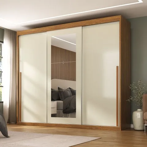 Guarda-roupa Casal 3 Portas de Correr e 6 Gavetas Spazio