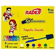 Tinta guache em pincel 6 cores primárias, 18ml, 7034, Radex - CX 6 UN