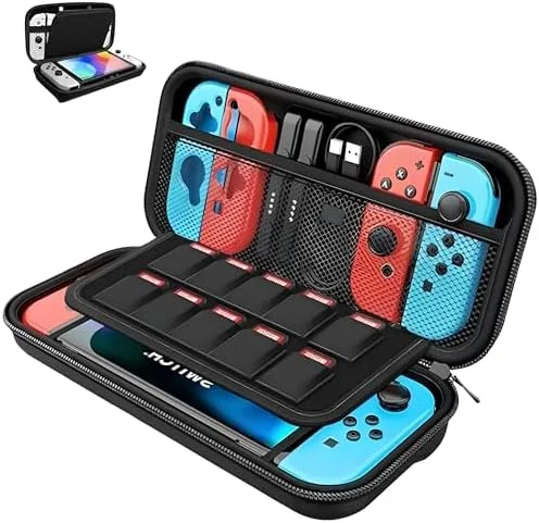 Case para Nintendo Switch OLED e Switch de Viagem - Estojo Rígido de Transporte com Forro Macio e Compartimentos para Acessórios, Jogos e Carregador - Capa com Máxima Proteção Contra Impacto e Quedas