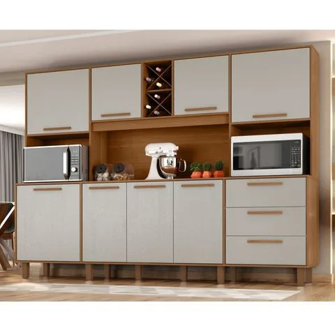 Kit de Armários para Cozinha Mdp 8 Portas 3 Gavetas Apollo