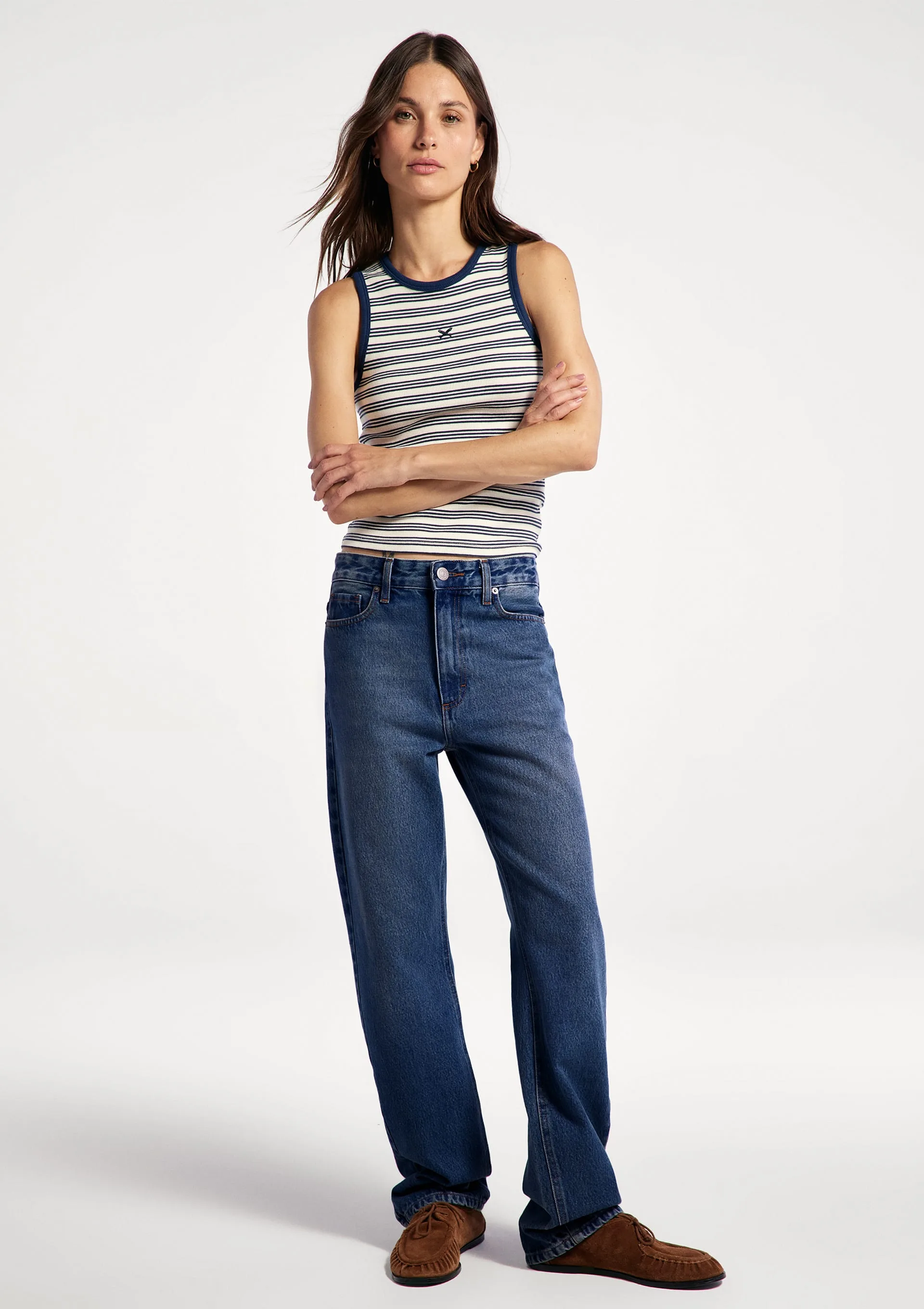 Calça Jeans Feminina Reta Cintura Média - Azul