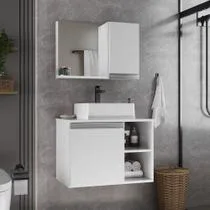 Gabinete armario banheiro virtus 60cm + cuba soprepor + espelheira branco inteiro