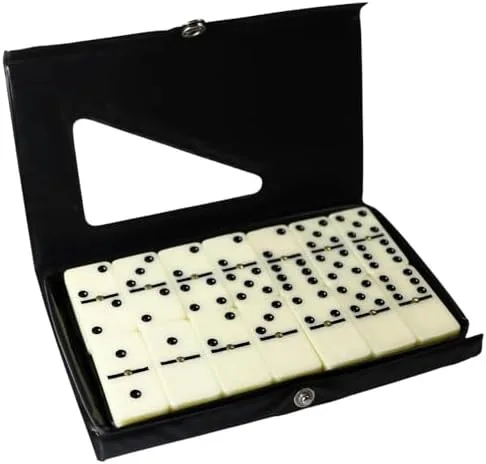 Jogo de Dominó Profissional de Osso com 28 Peças – Luxo, Tradicional e Resistente, Acompanha Estojo (Preto)