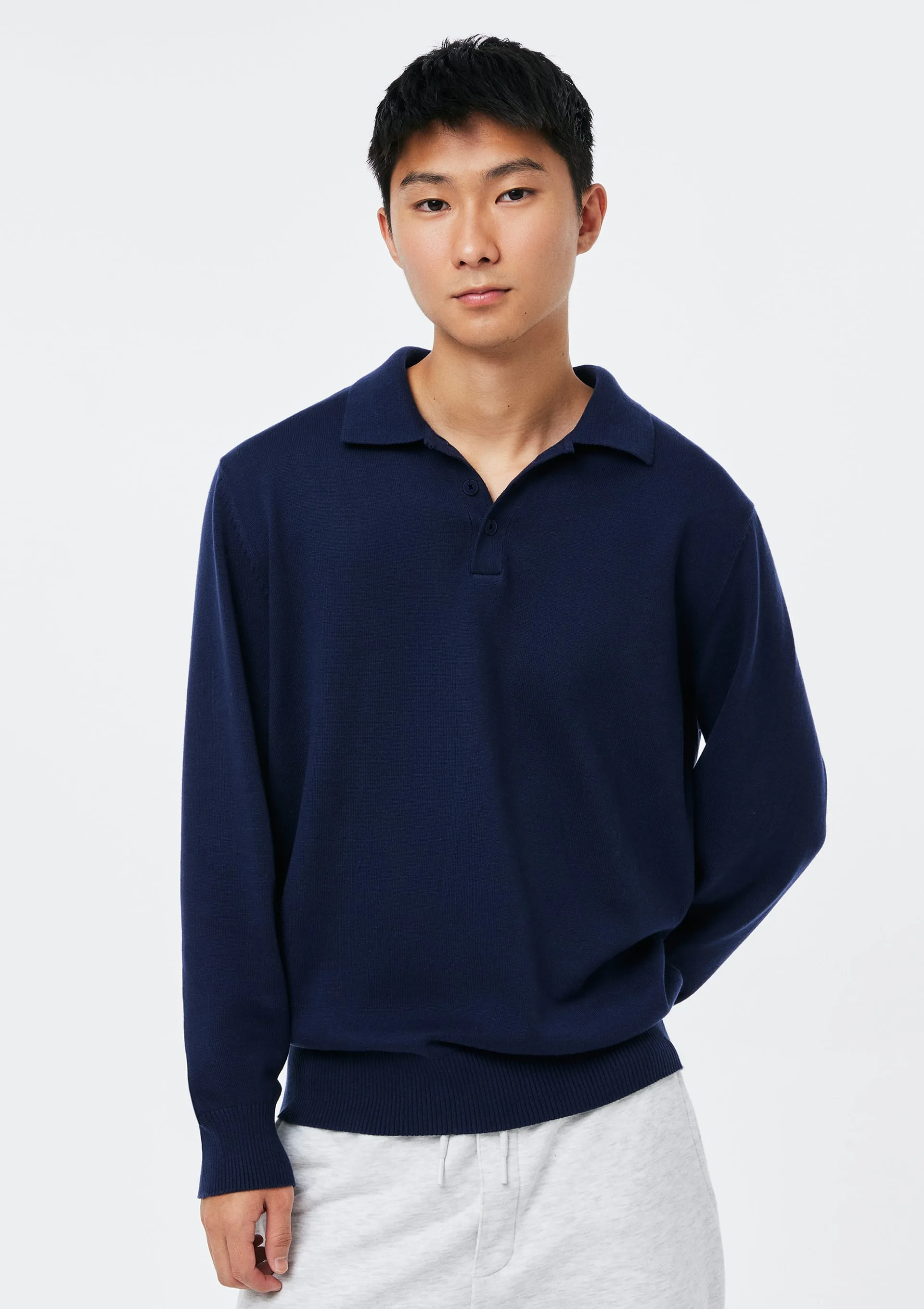 Polo Masculina Em Tricô Fio Tinto - Azul