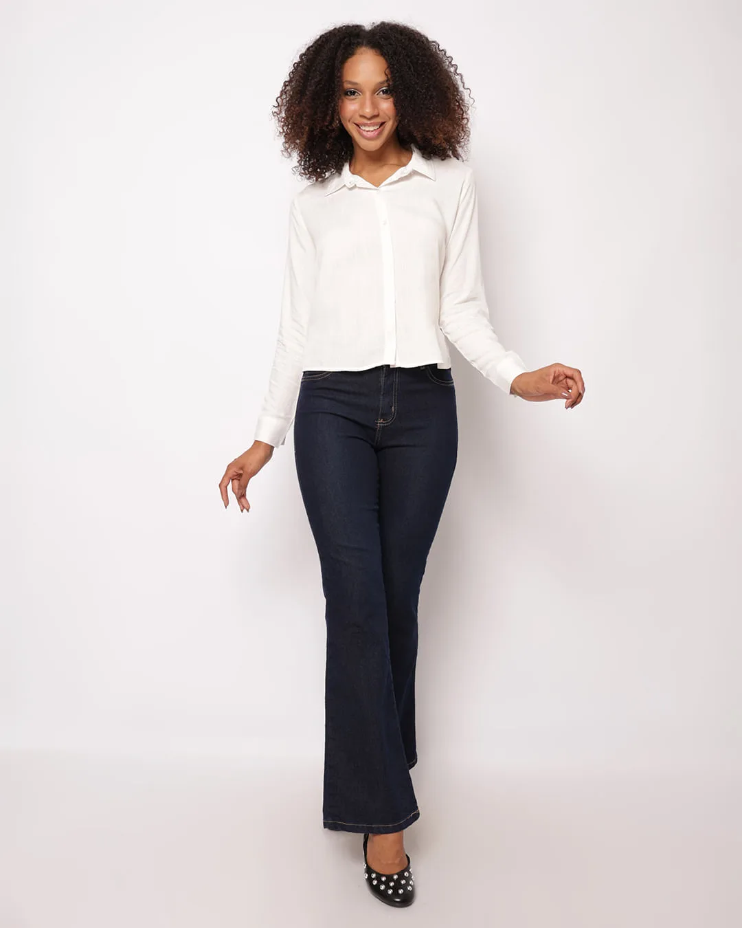 Calça Jeans Feminina Flare com Bolso Azul