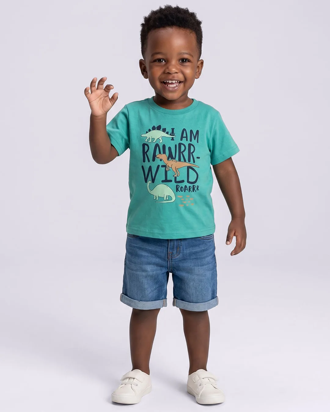 Camiseta Bebê Algodão Estampa Dinossauro Verde