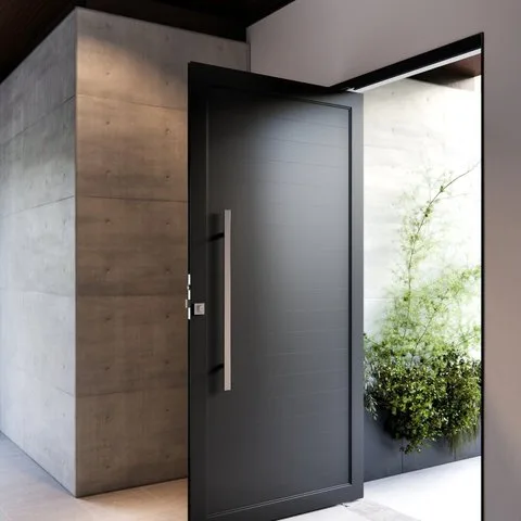 Porta de Alumínio Pivotante Lambri 215x105cm com Puxador de 80cm Lucasa Ideale Abertura Esquerda