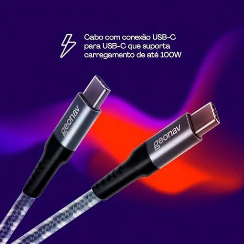Geonav Cabo USB-C (tipo C) para USB-C (tipo C), 1,5 metros, nylon trançado, UCC04, Cinza/Branco