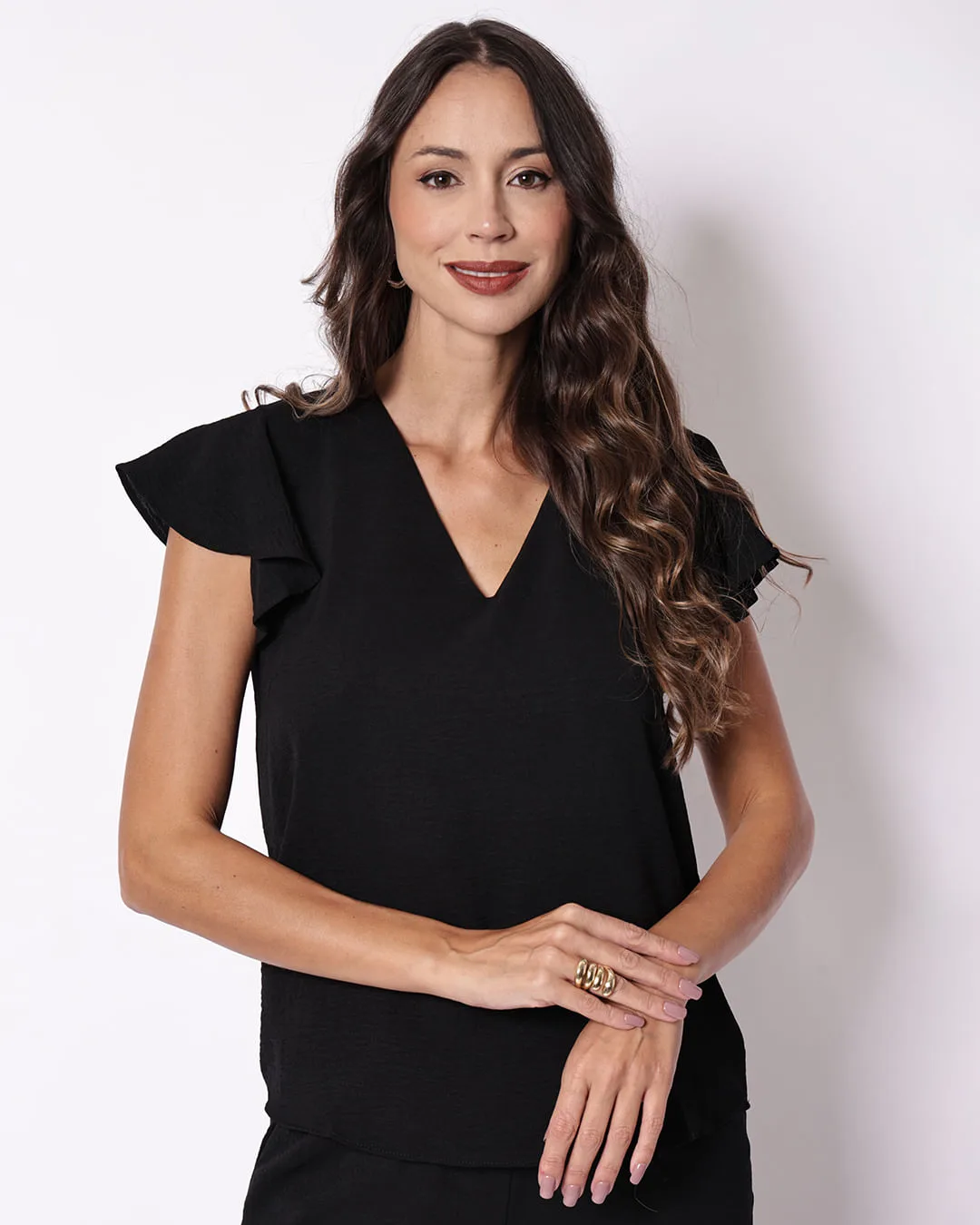 Blusa Feminina Gola V Berry & Co Preto