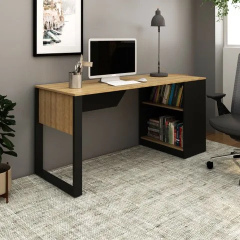 Escrivaninha Mesa Escritório 160cm Amêndoa E Preto