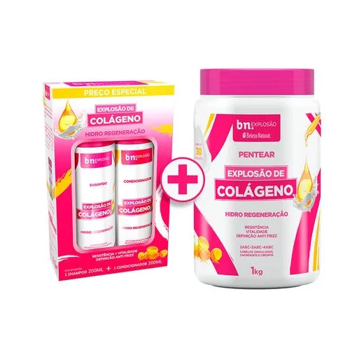 Kit Duo Shampoo 200ml + Condicionador 200ml + Creme de Pentear Explosão de Colágeno 1Kg (3 itens)
