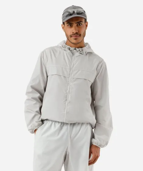 jaqueta masculina corta vento com capuz esportiva ace cinza