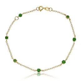 Pulseira de Ouro 18K Malha Elo Português com Pontos de Luz Jade Verde 18cm - PS22633