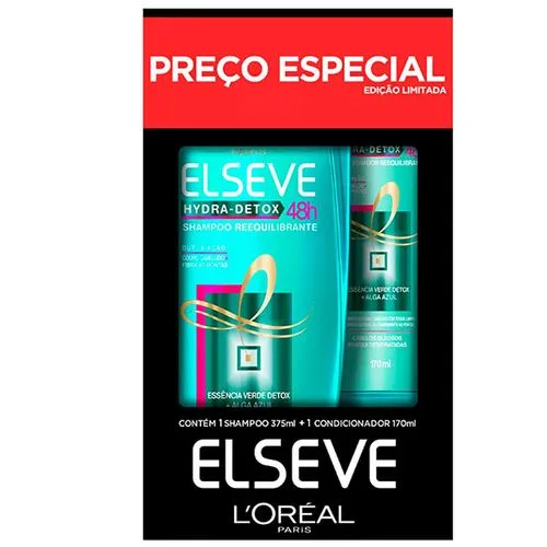 Kit Shampoo e Condicionador Hydra Detox 375ml+170ml Elseve Cabelos Mistos